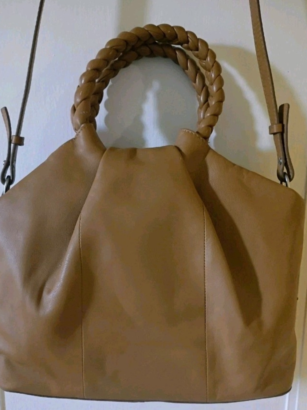 Vince Camuto Tan Braided-Handle Shoulder Tote